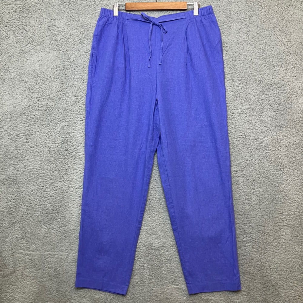 Koret Linen Blend Pants Women XL Blue Elastic Waist Trousers Beach Spring Summer